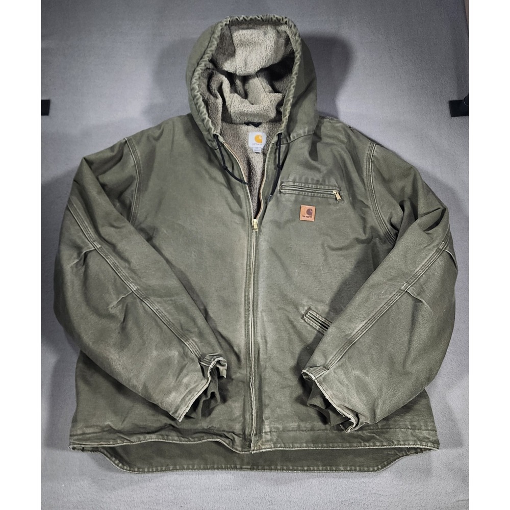 Carhartt J141 ARG Sherpa Lined Jacket Men's 3XL Army Green Hooded Duck Sierra